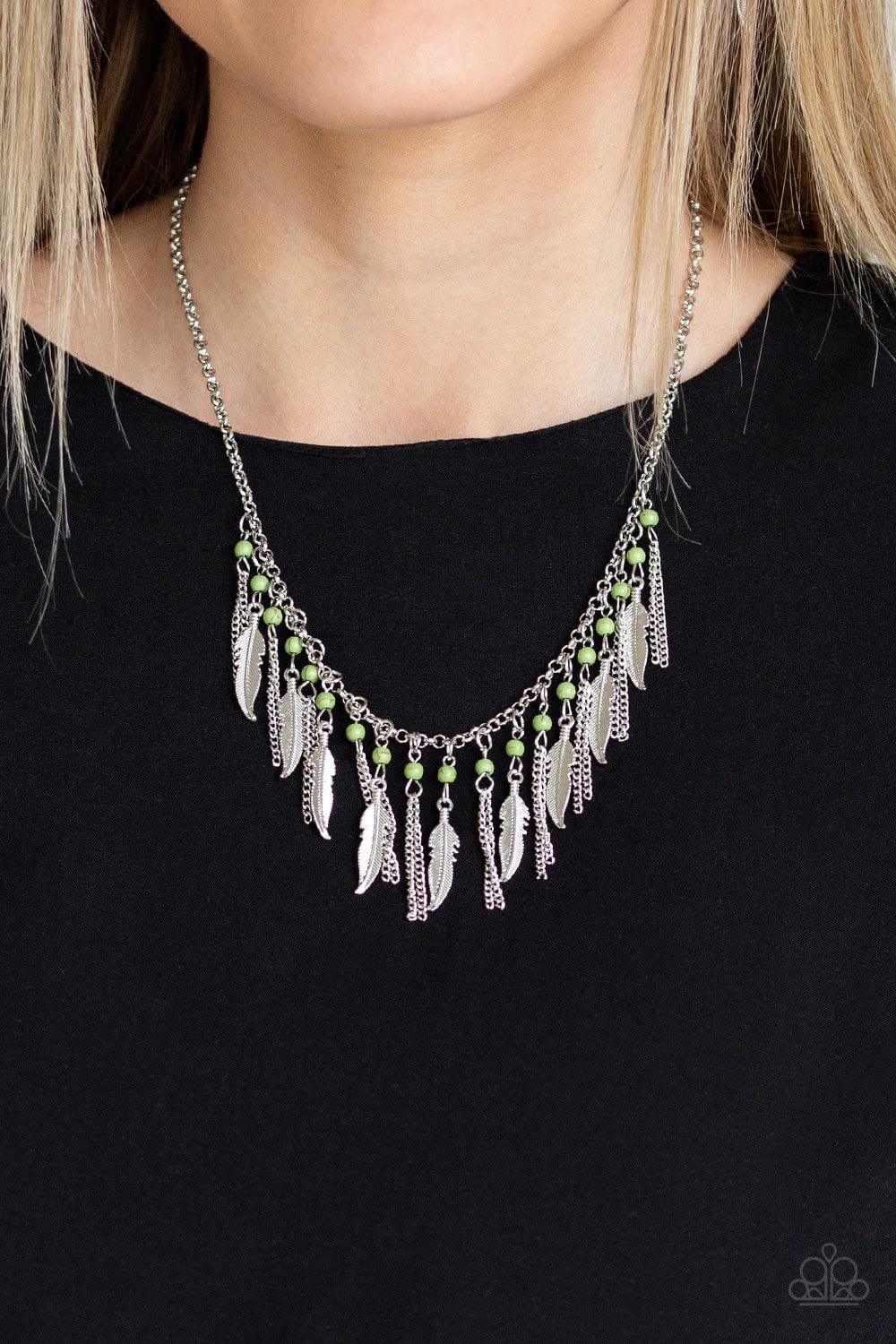 Paparazzi Accessories - Feathered Ferocity - Green Necklace - Bling by JessieK