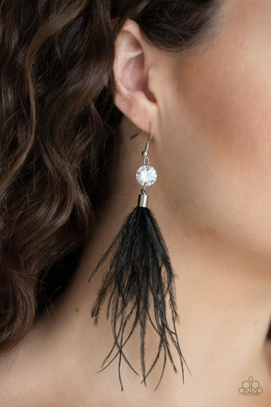 Paparazzi Accessories - Feathered Flamboyance - Black Earrings - Bling by JessieK