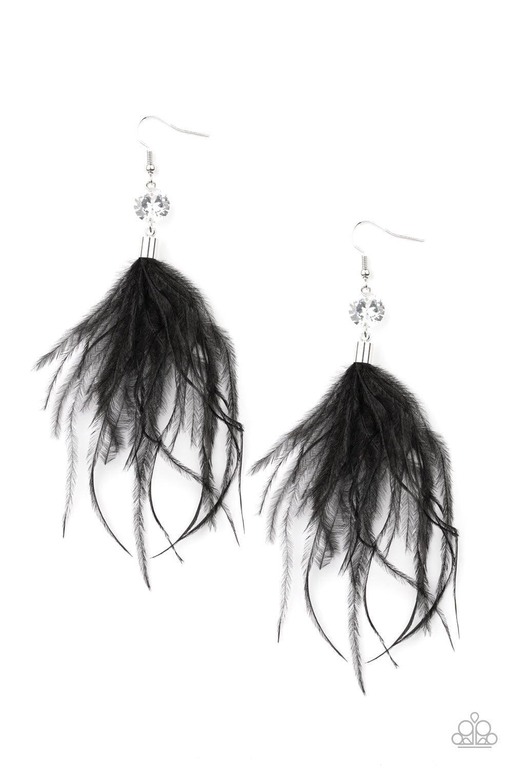 Paparazzi Accessories - Feathered Flamboyance - Black Earrings - Bling by JessieK
