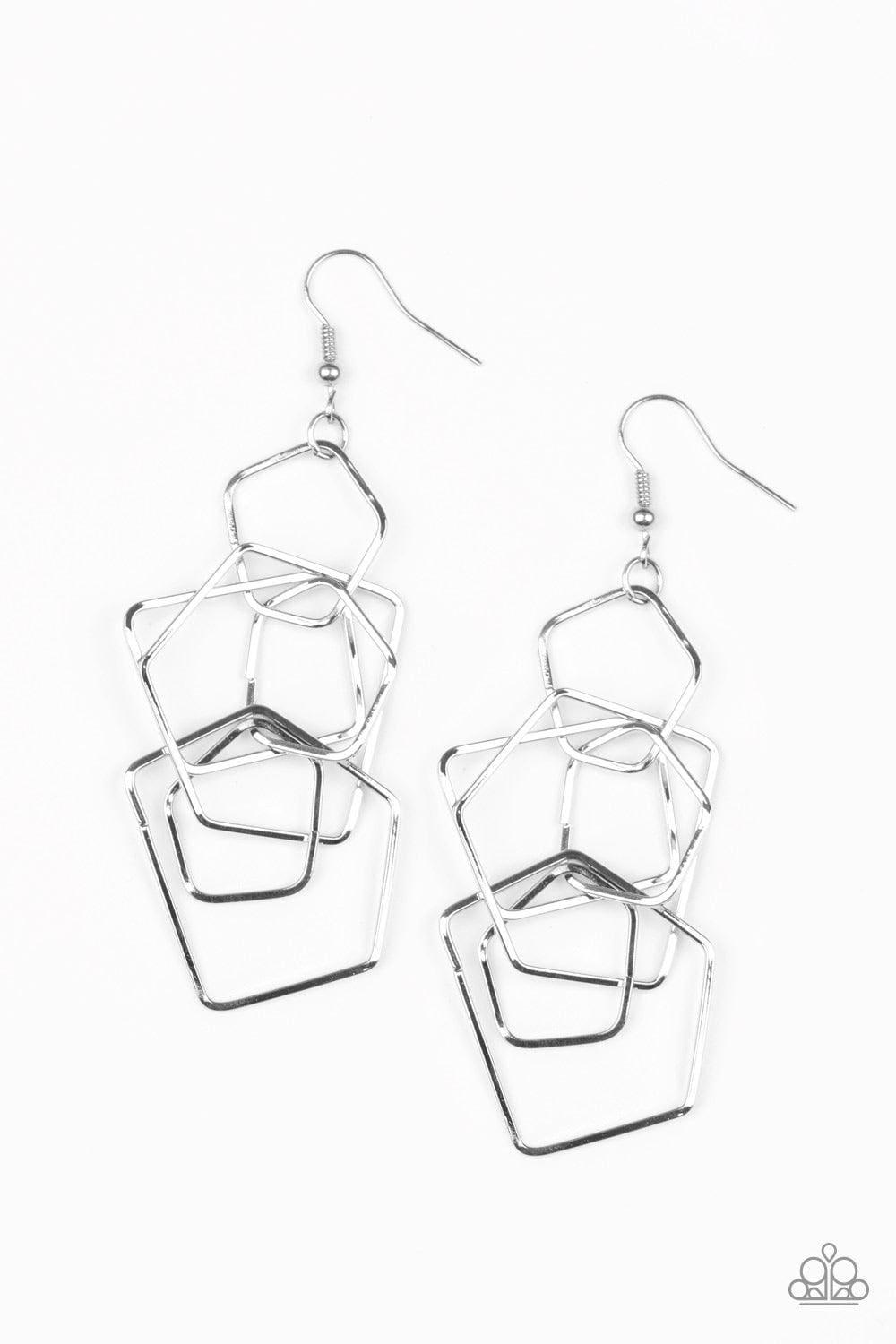 Paparazzi Accessories - Five-sided Fabulous - Silver Earrings - Bling by JessieK