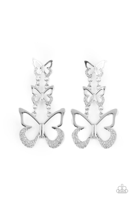 Paparazzi Accessories - Flamboyant Flutter - White Earrings - Bling by JessieK