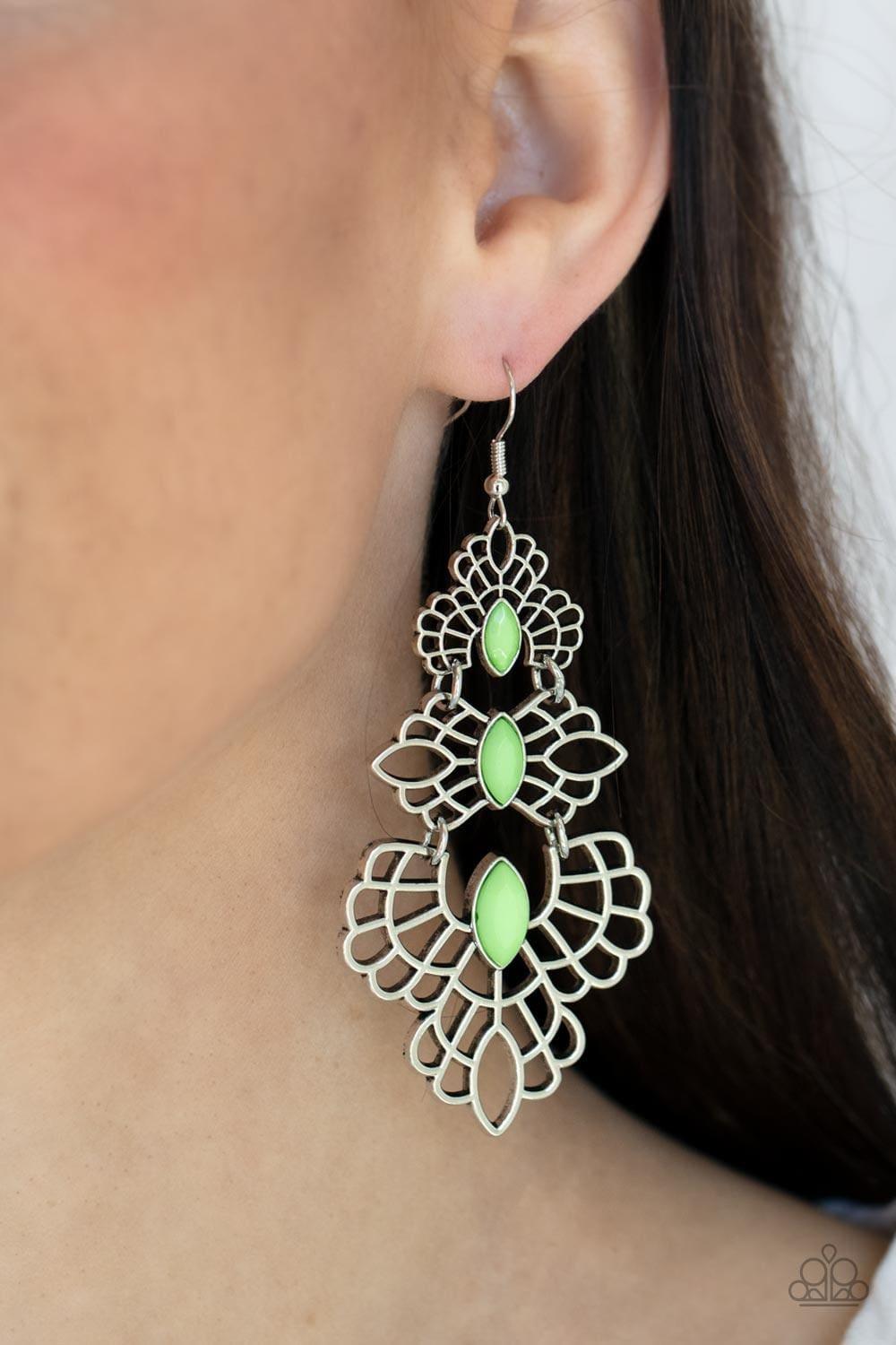 Paparazzi Accessories - Flamboyant Frills - Green Earrings - Bling by JessieK