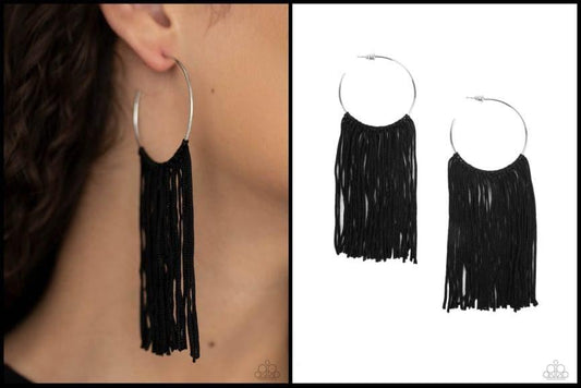 Paparazzi Accessories - Flauntable Fringe - Black Hoop Earrings - Bling by JessieK