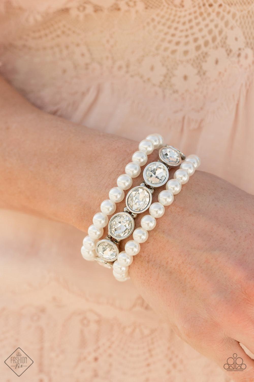 Paparazzi Accessories - Flawlessly Flattering - White Bracelet - Bling by JessieK