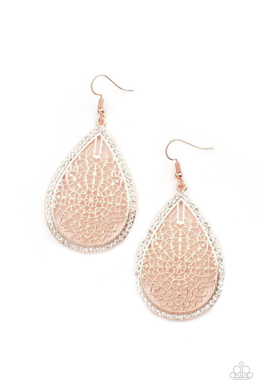 Paparazzi Accessories - Fleur De Fantasy - Rose Gold Earrings - Bling by JessieK