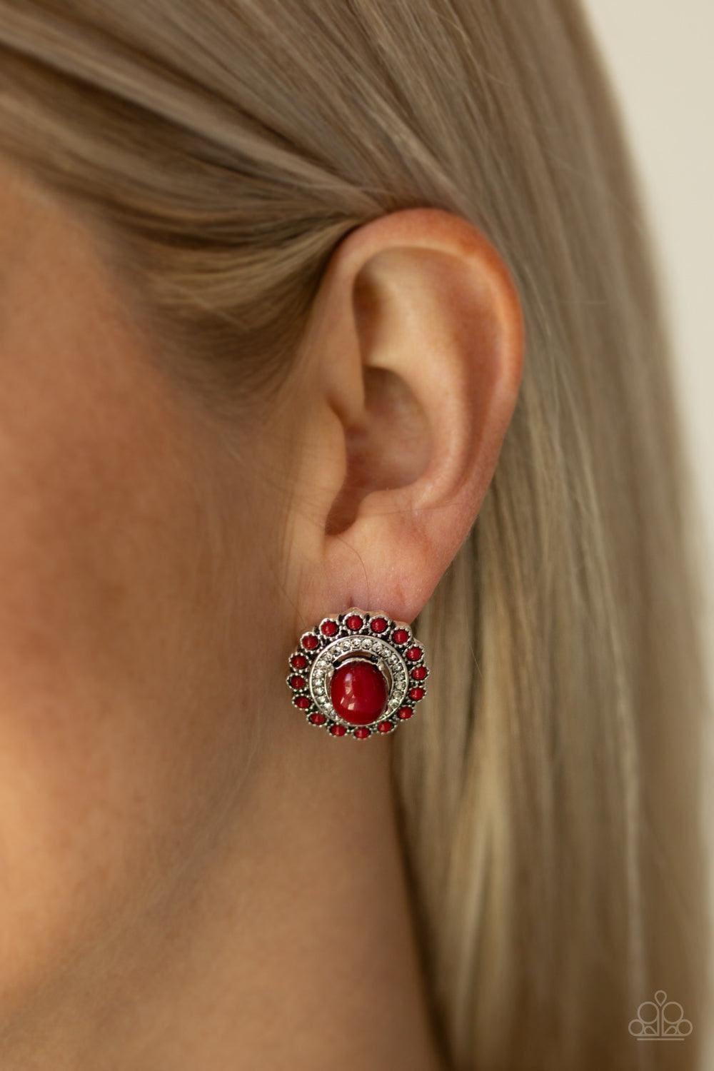 Paparazzi Accessories - Floral Flamboyance - Red Earrings - Bling by JessieK