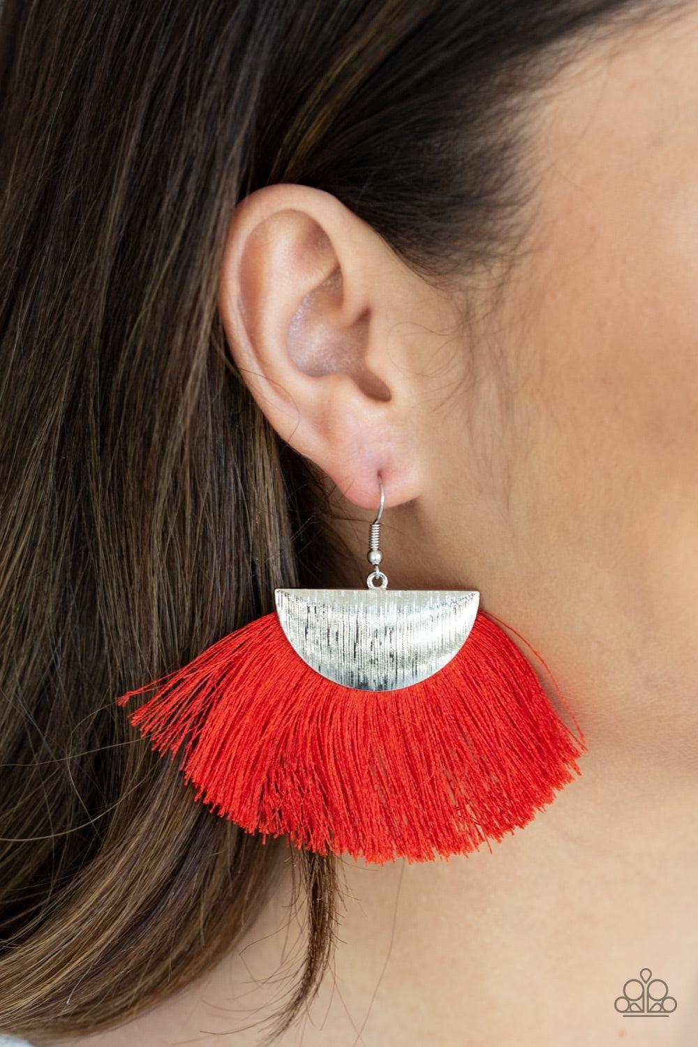 Paparazzi Accessories - Fox Trap - Red Fringe Earrings - Bling by JessieK