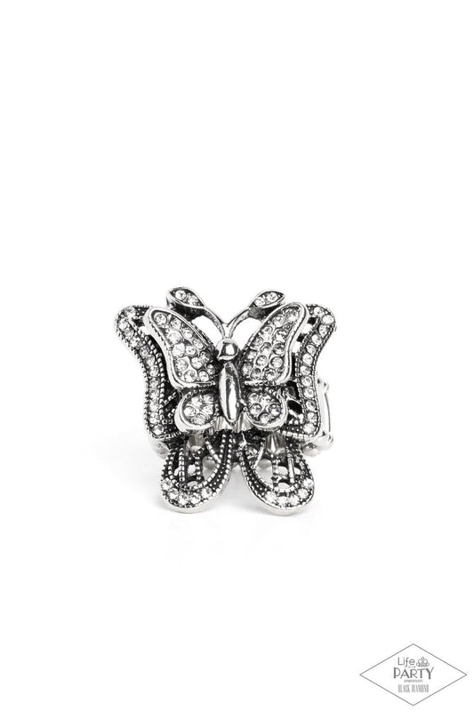 Paparazzi Accessories - Free To Fly - White Butterfly Ring - Bling by JessieK