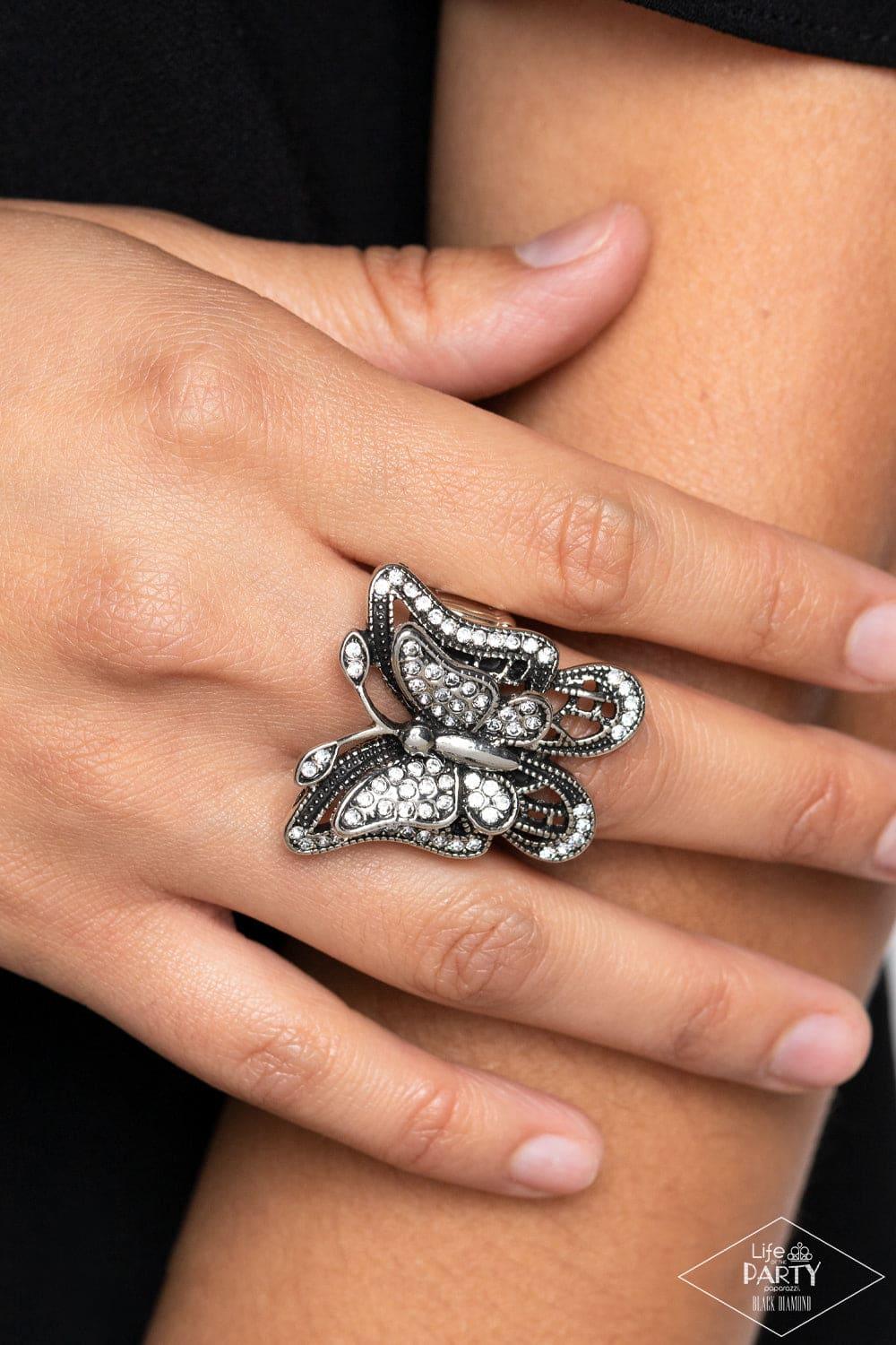 Paparazzi Accessories - Free To Fly - White Butterfly Ring - Bling by JessieK