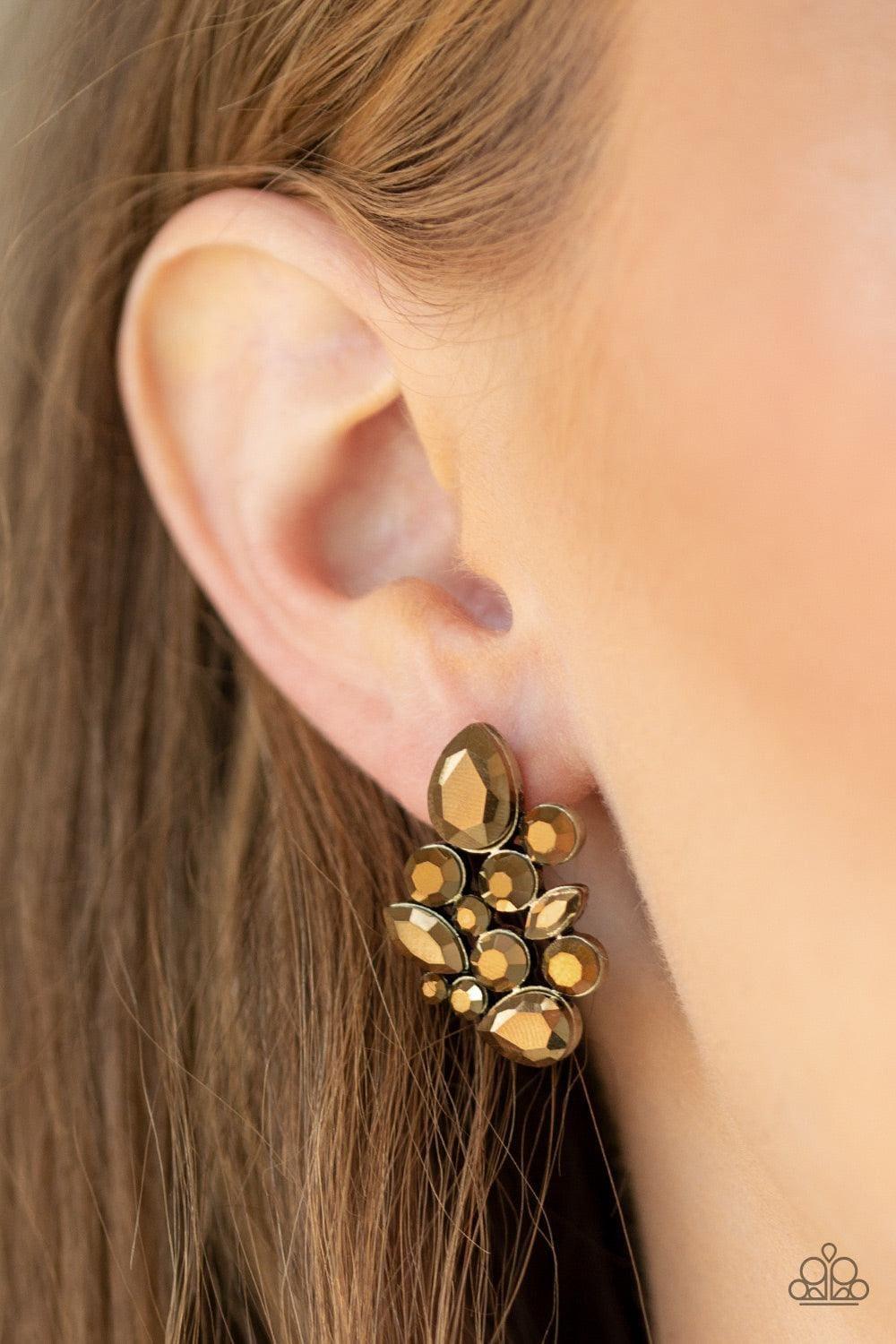 Paparazzi Accessories - Galaxy Glimmer - Brass Earrings - Bling by JessieK