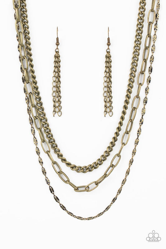 Paparazzi Accessories - Galvanized Grit - Brass Necklace - Bling by JessieK