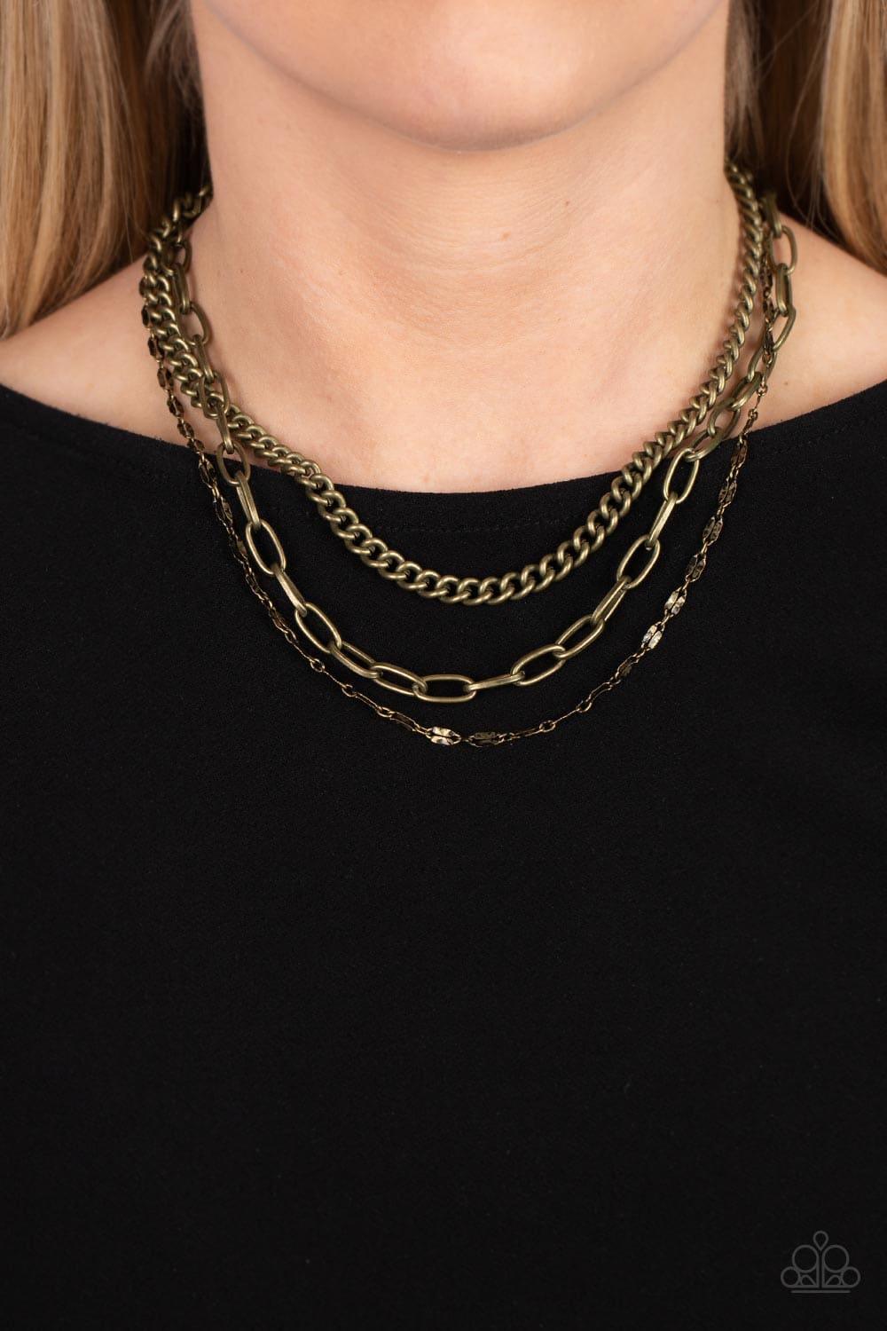 Paparazzi Accessories - Galvanized Grit - Brass Necklace - Bling by JessieK