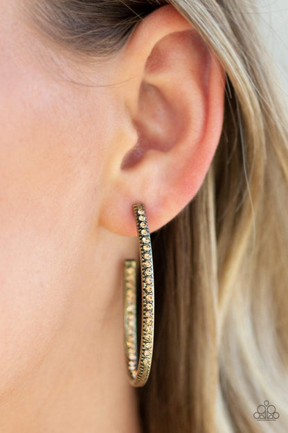 Paparazzi Accessories - Globetrotting Glitter - Brass Hoop Earrings - Bling by JessieK