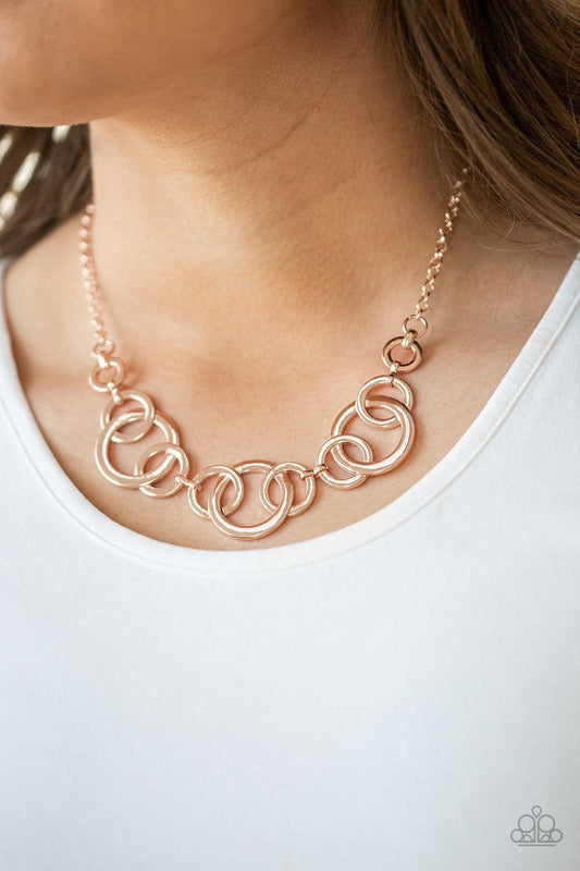 Paparazzi Accessories - Going In Circles - Rose Gold Necklace - Bling by JessieK