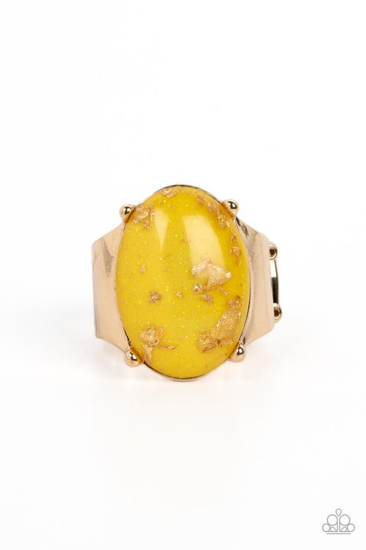 Paparazzi Accessories - Gold Leaf Glam - Yellow Ring - Bling by JessieK