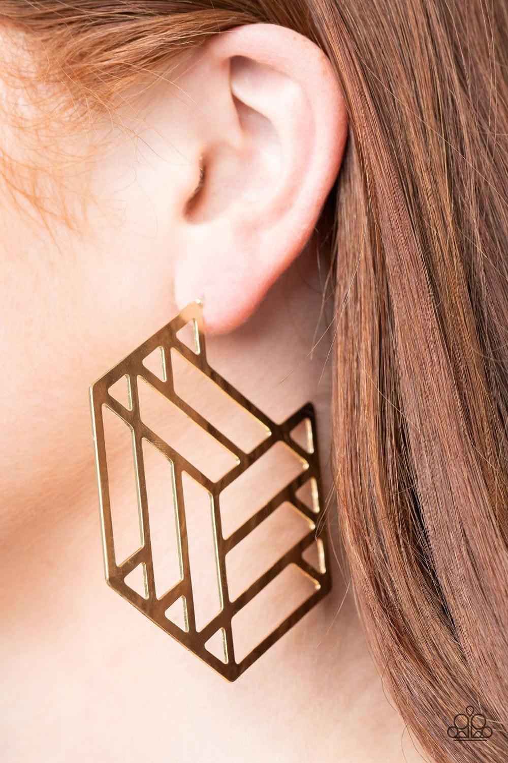 Paparazzi Accessories - Gotta Get Geo-ing - Gold Earrings - Bling by JessieK