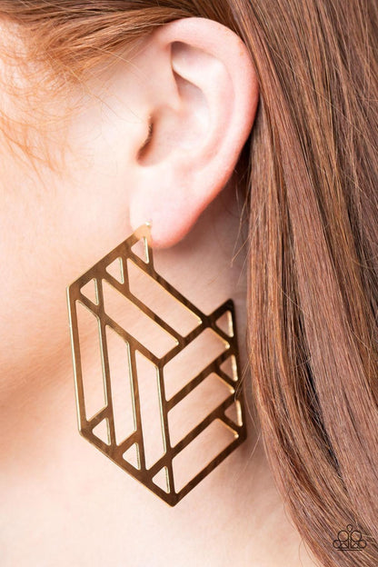 Paparazzi Accessories - Gotta Get Geo-ing - Gold Earrings - Bling by JessieK
