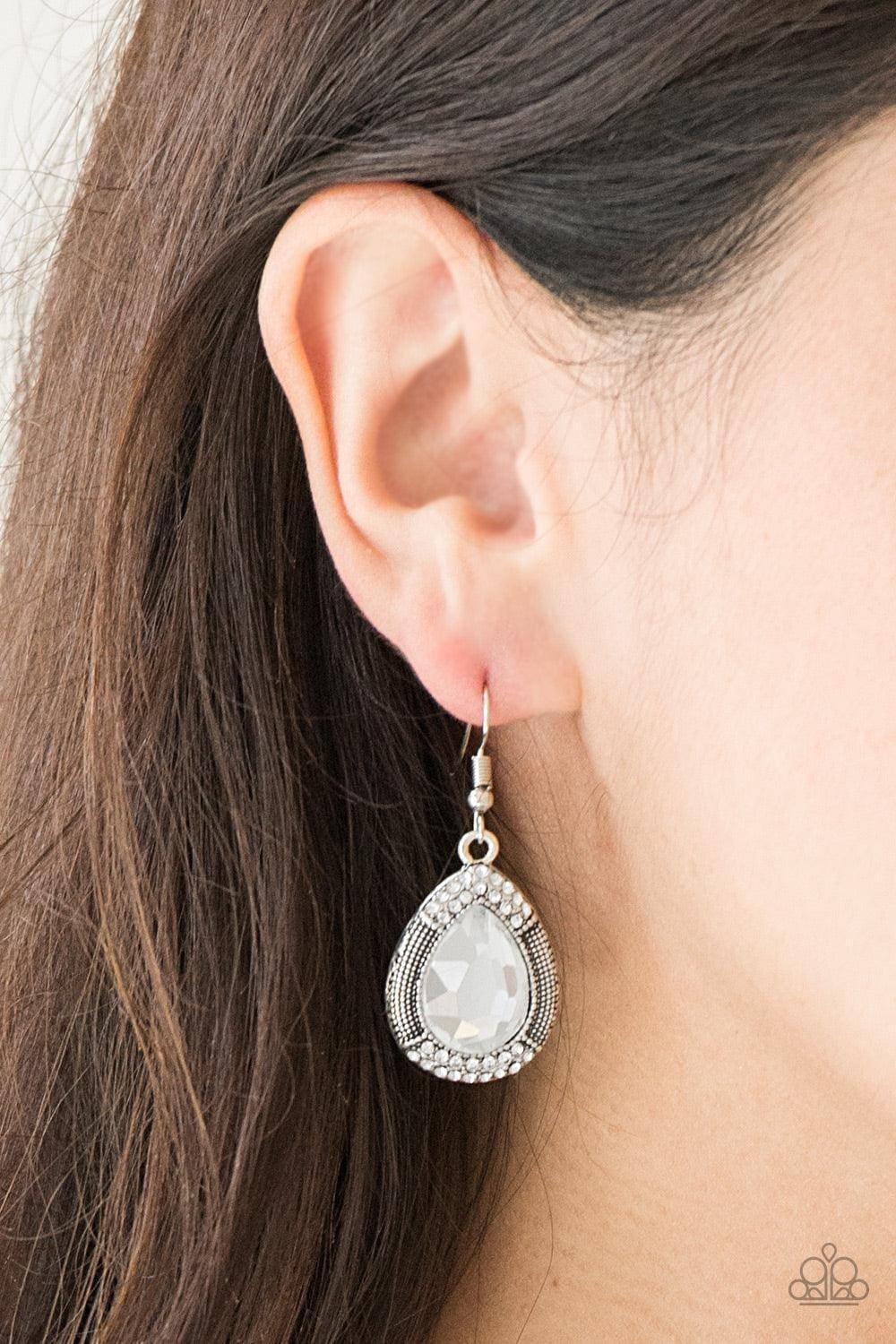 Paparazzi Accessories - Grandmaster Shimmer - White Earrings - Bling by JessieK