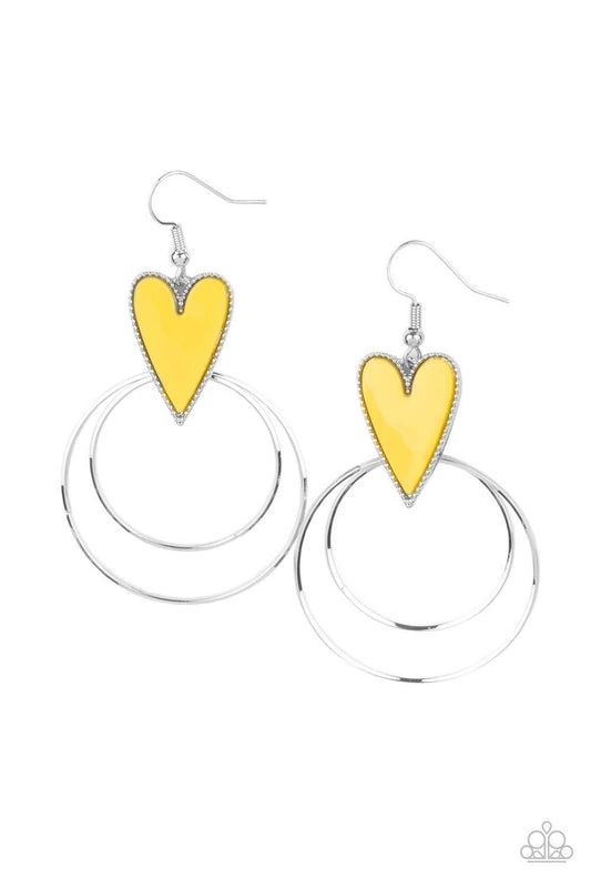 Paparazzi Accessories - Happily Ever Hearts - Yellow Earring - Bling by JessieK