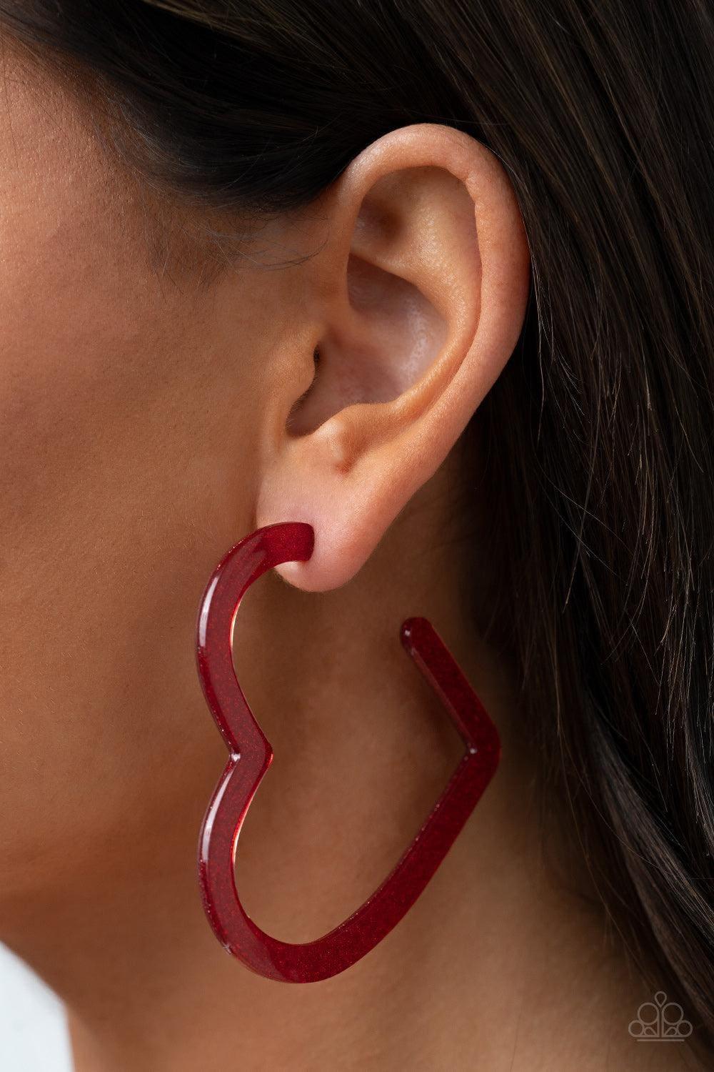 Paparazzi Accessories - Heart-throbbing Twinkle - Red Hoop Earrings - Bling by JessieK