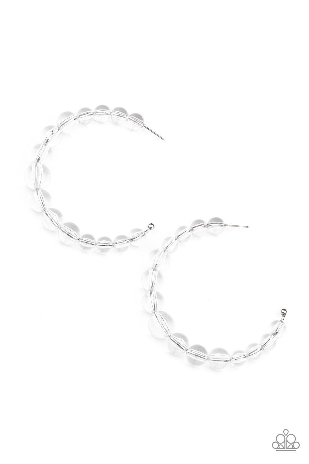 Paparazzi Accessories - In The Clear - White Hoop Earrings - Bling by JessieK