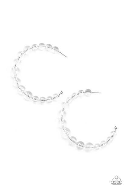 Paparazzi Accessories - In The Clear - White Hoop Earrings - Bling by JessieK