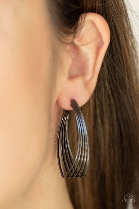 Paparazzi Accessories - Industrial Illusion - Black Hoop Earrings - Bling by JessieK
