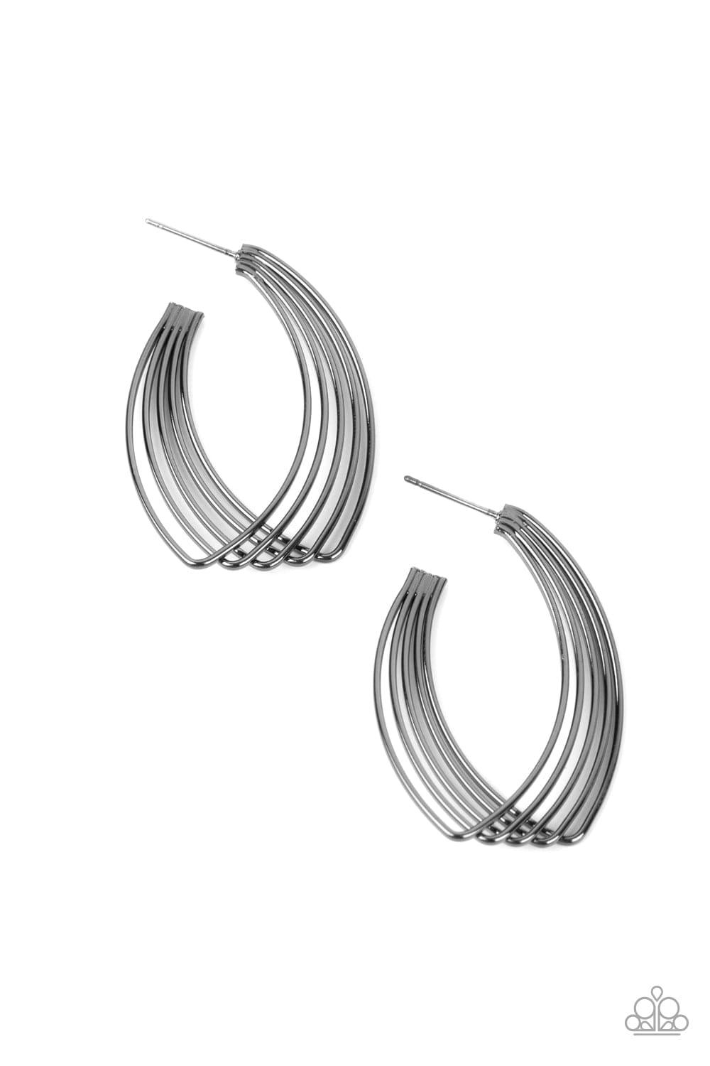 Paparazzi Accessories - Industrial Illusion - Black Hoop Earrings - Bling by JessieK