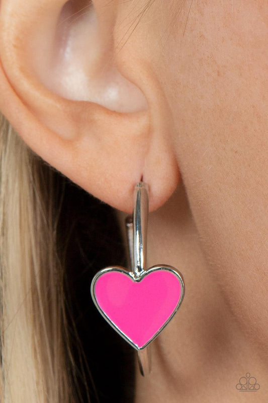 Paparazzi Accessories - Kiss Up - Pink Hoop Earrings - Bling by JessieK