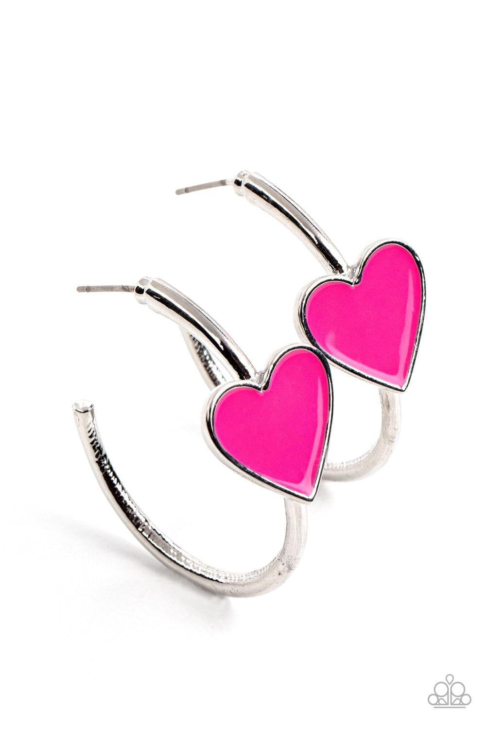 Paparazzi Accessories - Kiss Up - Pink Hoop Earrings - Bling by JessieK