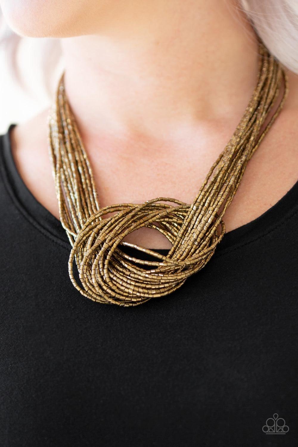 Paparazzi Accessories - Knotted Knockout - Brass Necklace - Bling by JessieK