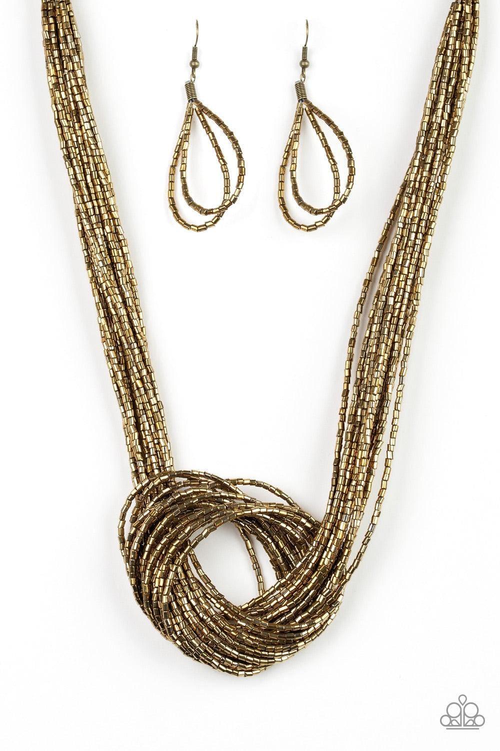 Paparazzi Accessories - Knotted Knockout - Brass Necklace - Bling by JessieK