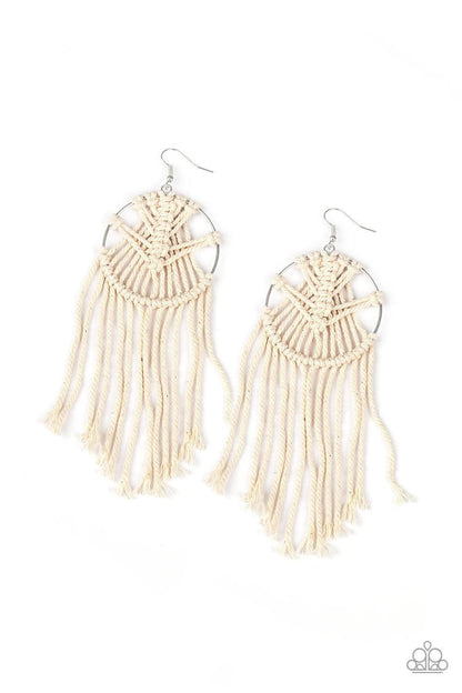 Paparazzi Accessories - Macrame, Myself, And i - White Earrings - Bling by JessieK
