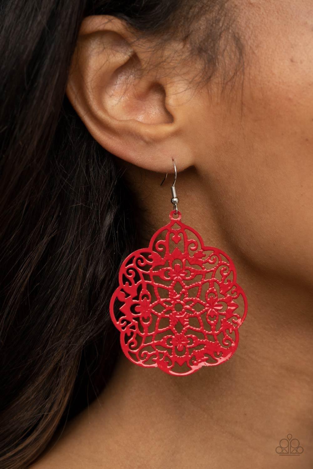 Paparazzi Accessories - Mediterranean Eden - Red Earrings - Bling by JessieK