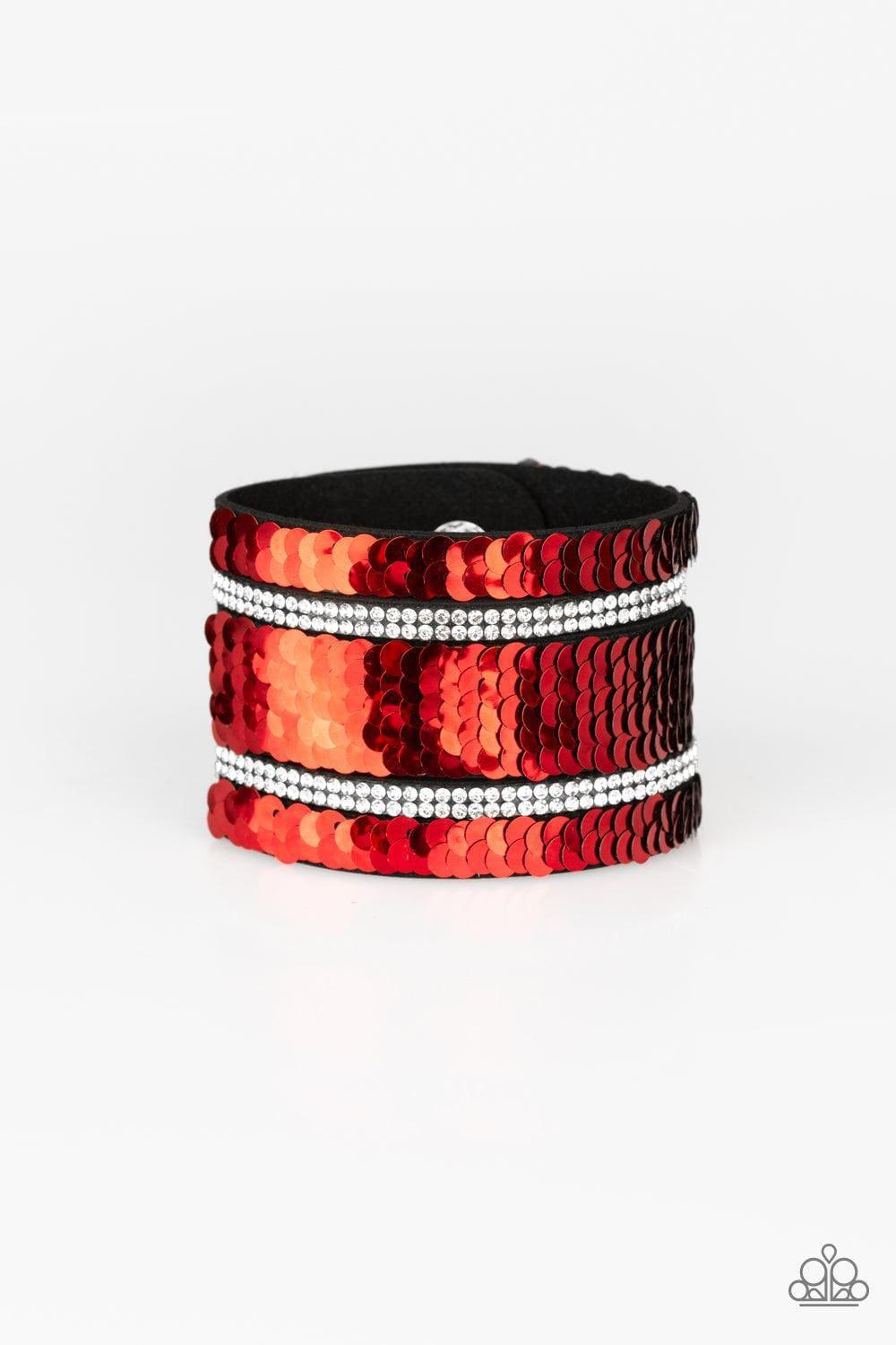 Paparazzi Accessories - Mermaid Service - Red/silver Snap Bracelet - Bling by JessieK