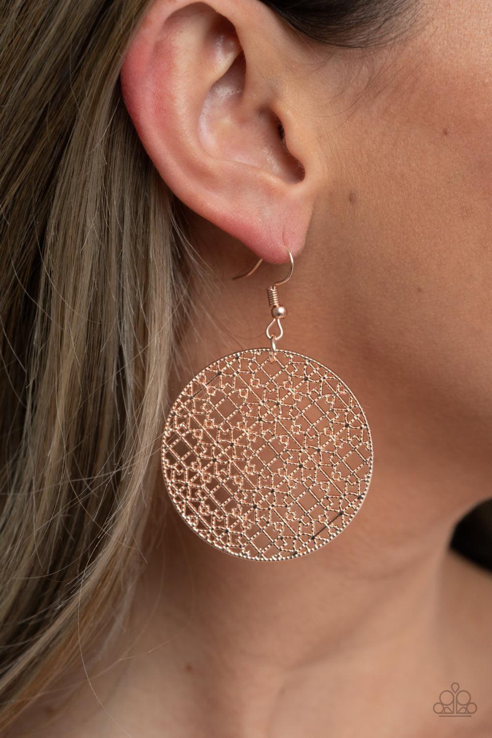 Paparazzi Accessories - Metallic Mosaic - Rose Gold Earrings - Bling by JessieK