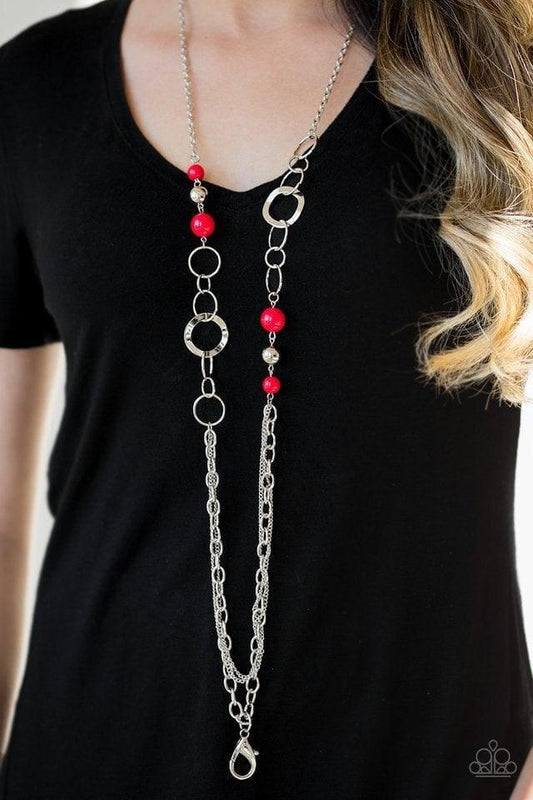 Paparazzi Accessories - Modern Motley - Red Lanyard Necklace - Bling by JessieK