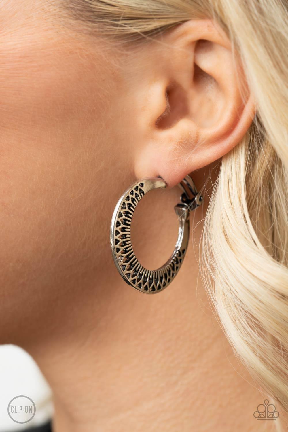 Paparazzi Accessories - Moon Child Charisma - Silver Clip-on Hoops Earrings - Bling by JessieK