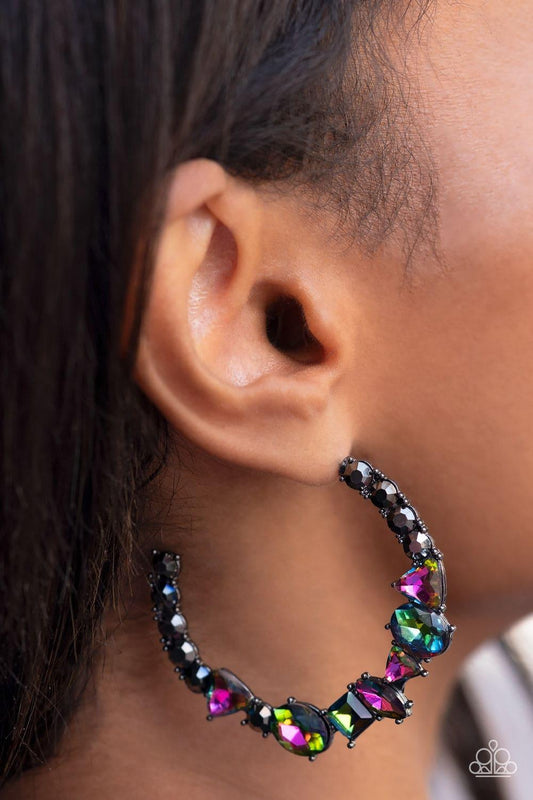 Paparazzi Accessories - New Age Nostalgia - Multicolor "oil-spill" Hoop Earrings - Bling by JessieK