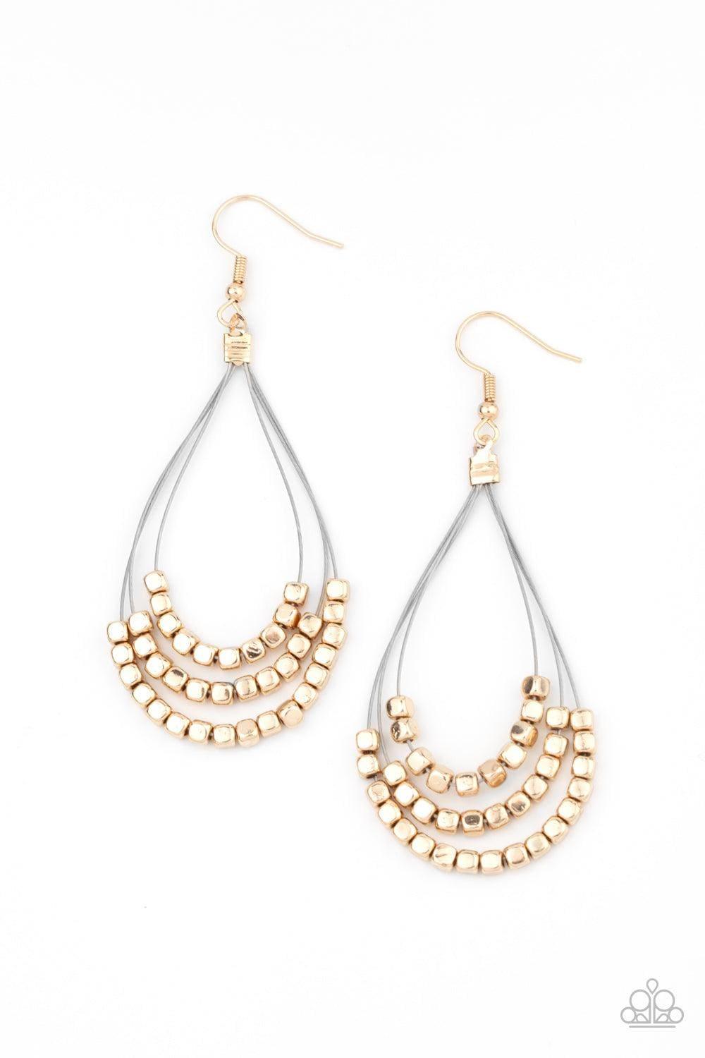 Paparazzi Accessories - Off The Blocks Shimmer - Gold Earrings - Bling by JessieK