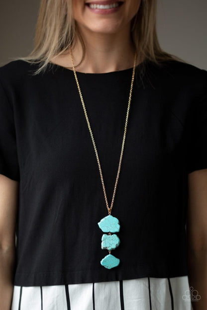Paparazzi Accessories - On The Roam Again - Gold and Turquoise Necklace - Bling by JessieK