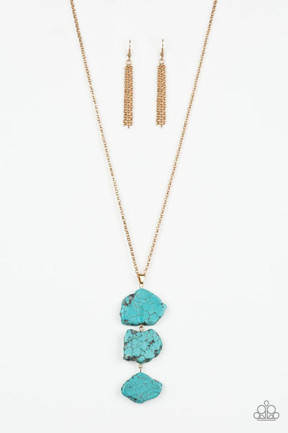 Paparazzi Accessories - On The Roam Again - Gold and Turquoise Necklace - Bling by JessieK