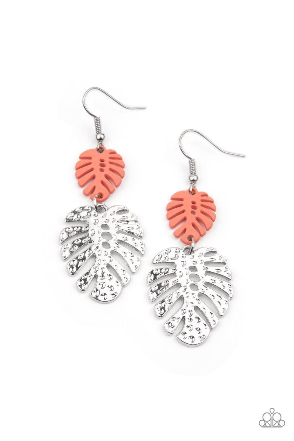 Paparazzi Accessories - Palm Tree Cabana - Orange Coral Earrings - Bling by JessieK