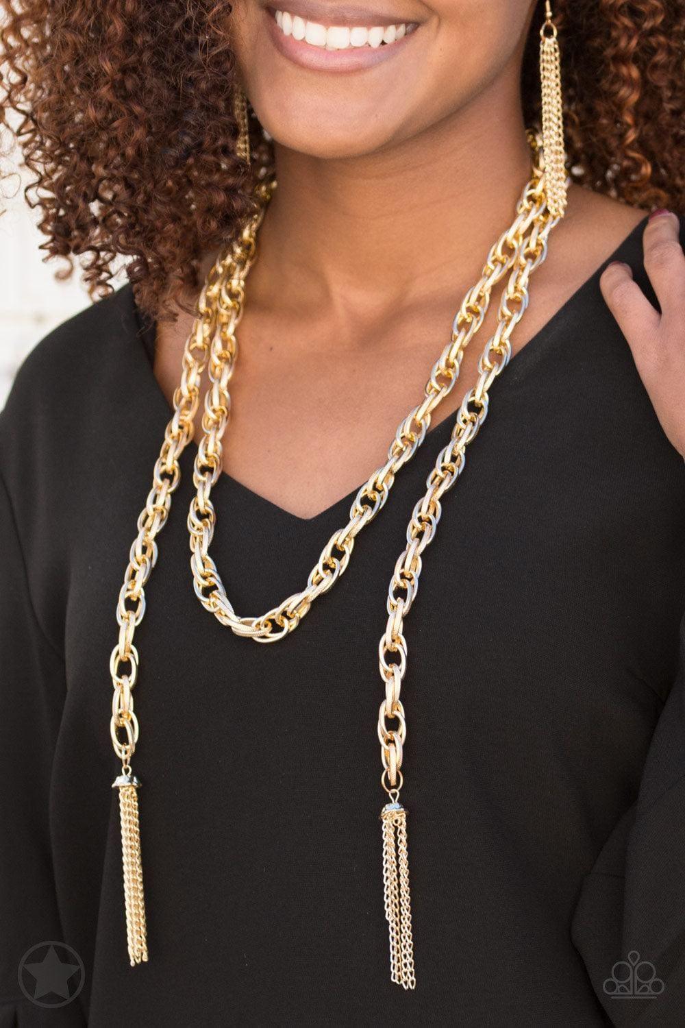 Paparazzi Accessories - Paparazzi Blockbuster Necklace: Scarfed For Attention Gold - Bling by JessieK