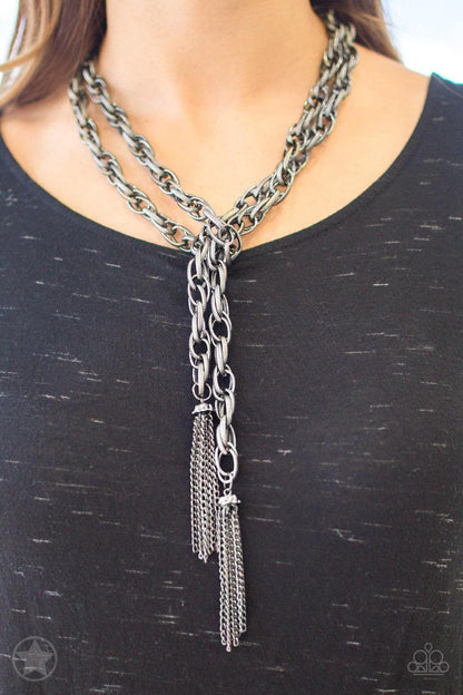 Paparazzi Accessories - Paparazzi Blockbuster Necklace: Scarfed For Attention Gunmetal - Bling by JessieK