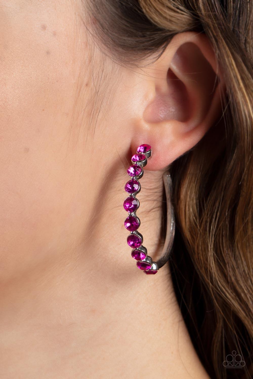 Paparazzi Accessories - Photo Finish - Pink Hoop Earrings - Bling by JessieK