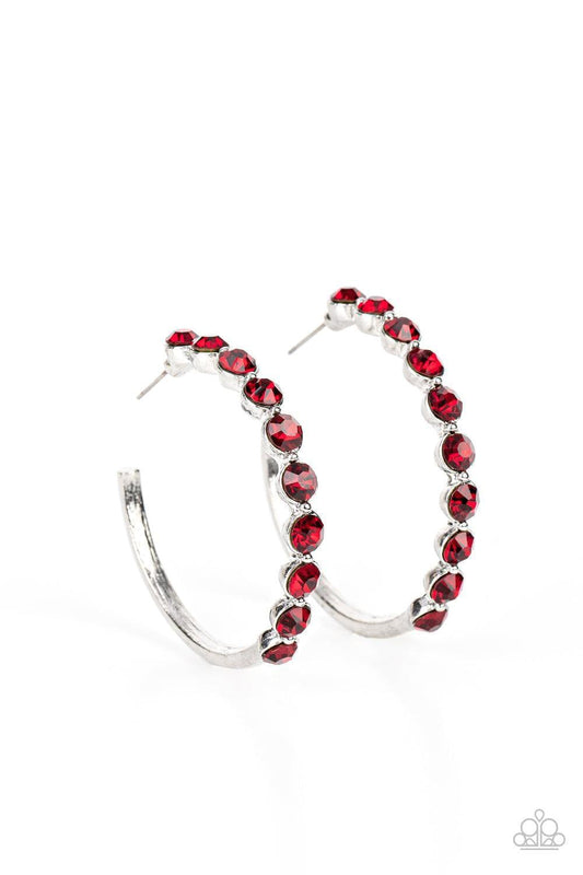 Paparazzi Accessories - Photo Finish - Red Hoop Earrings - Bling by JessieK