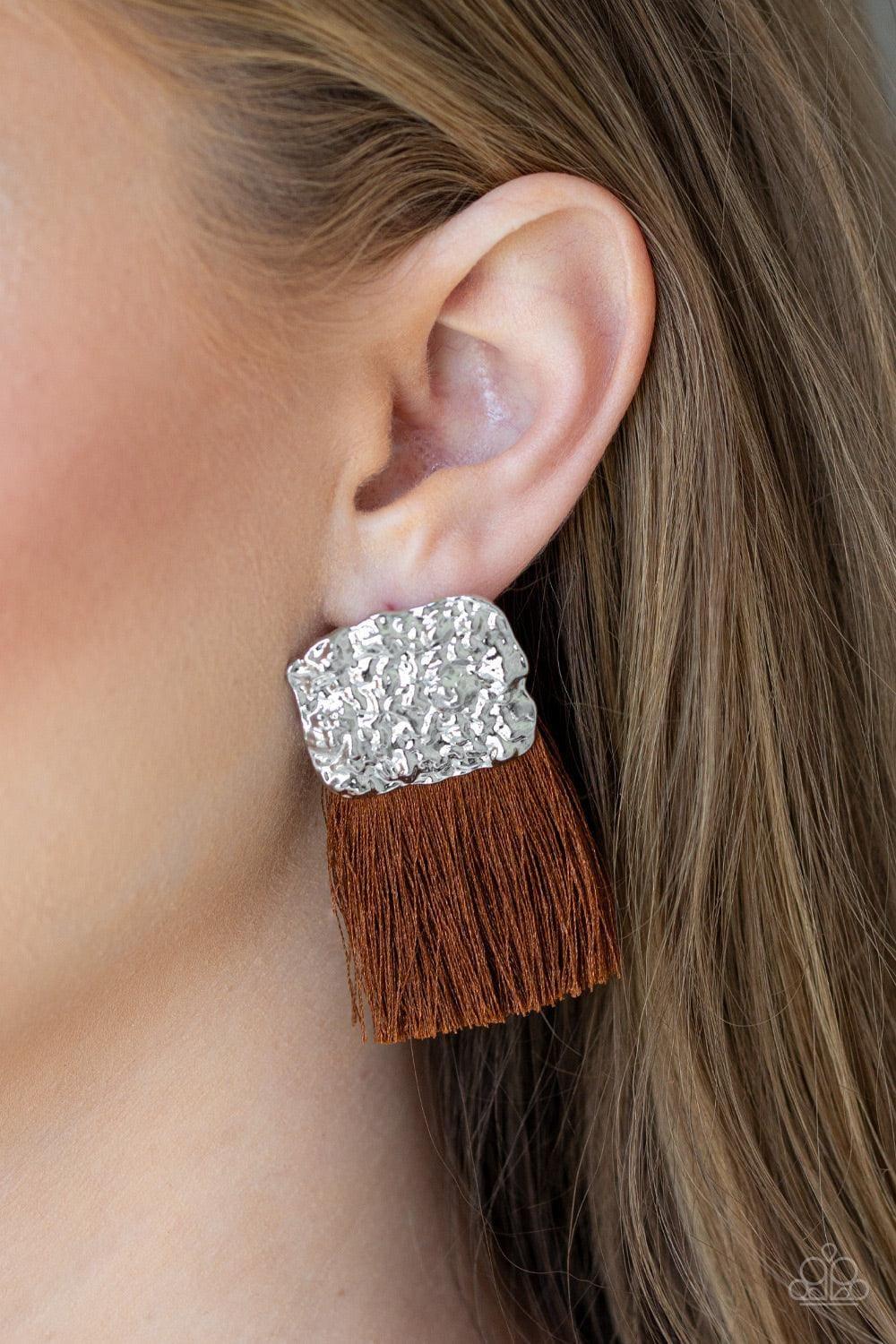 Paparazzi Accessories - Plume Bloom - Brown Earrings - Bling by JessieK