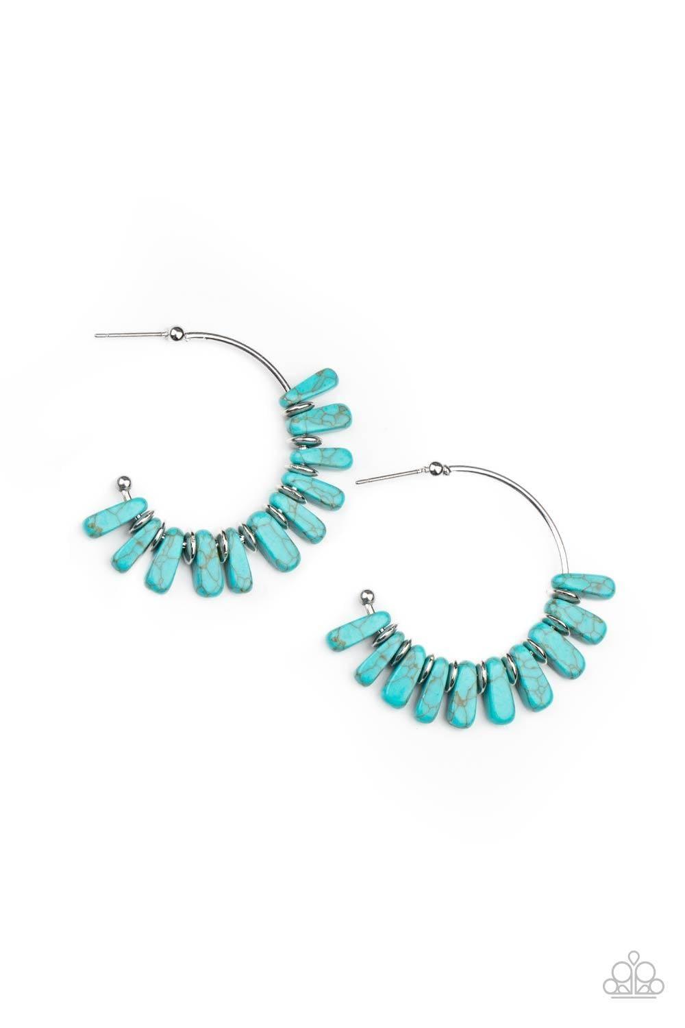Paparazzi Accessories - Poshly Primitive - Blue (turquoise) Hoop Earrings - Bling by JessieK