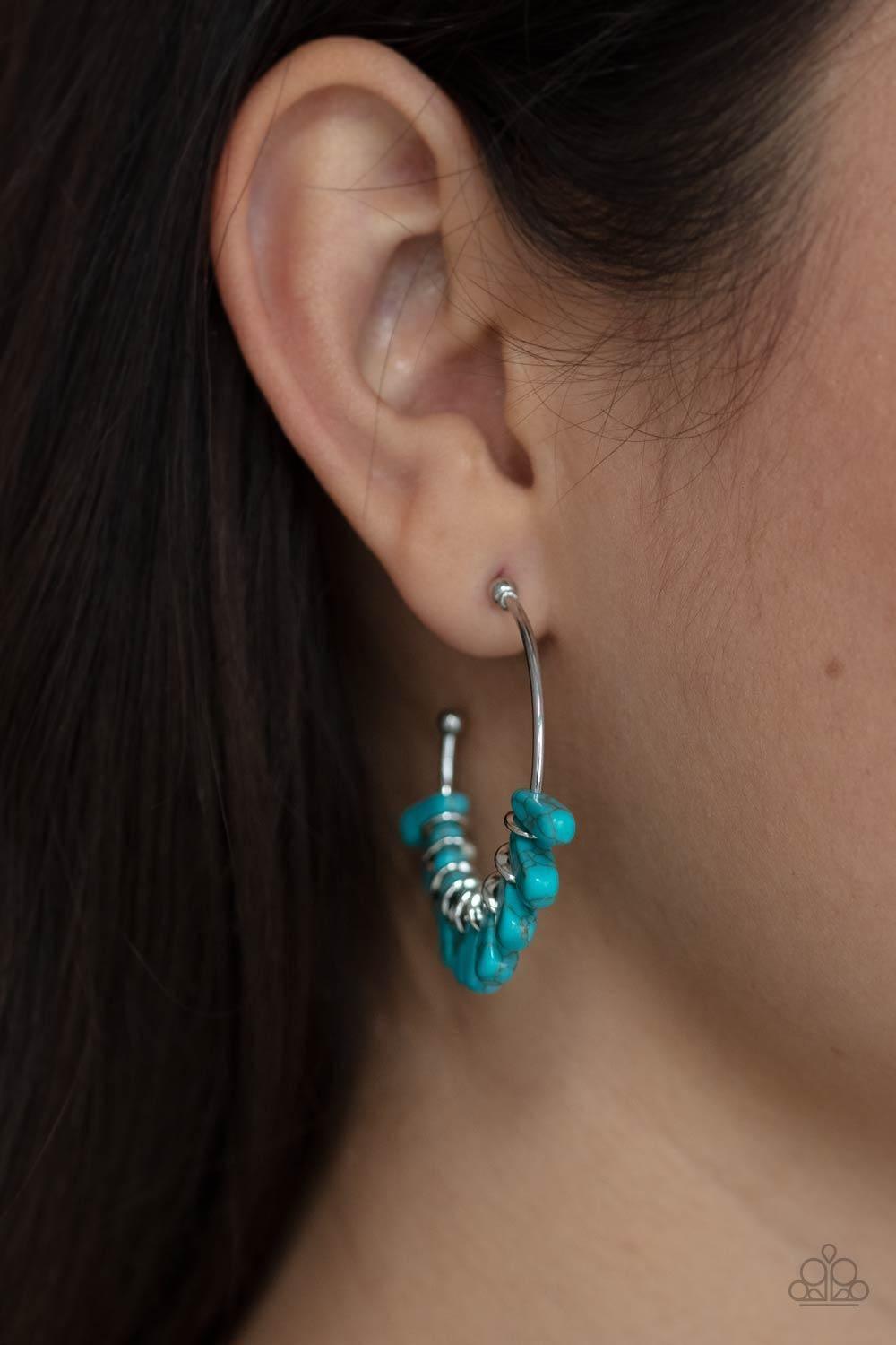 Paparazzi Accessories - Poshly Primitive - Blue (turquoise) Hoop Earrings - Bling by JessieK